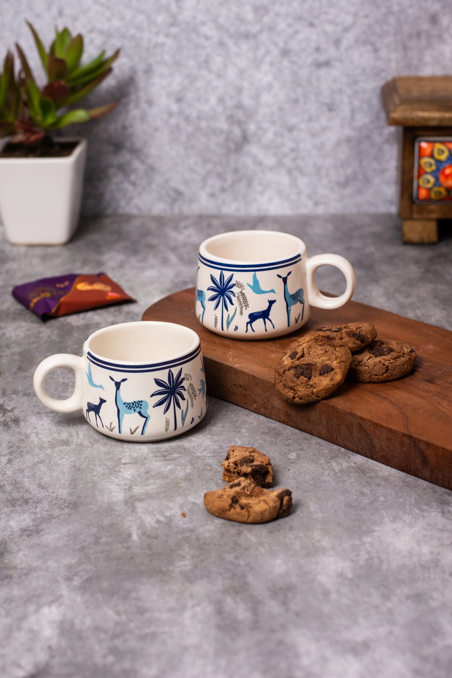 Blue deer ceramic tea cups set of 6