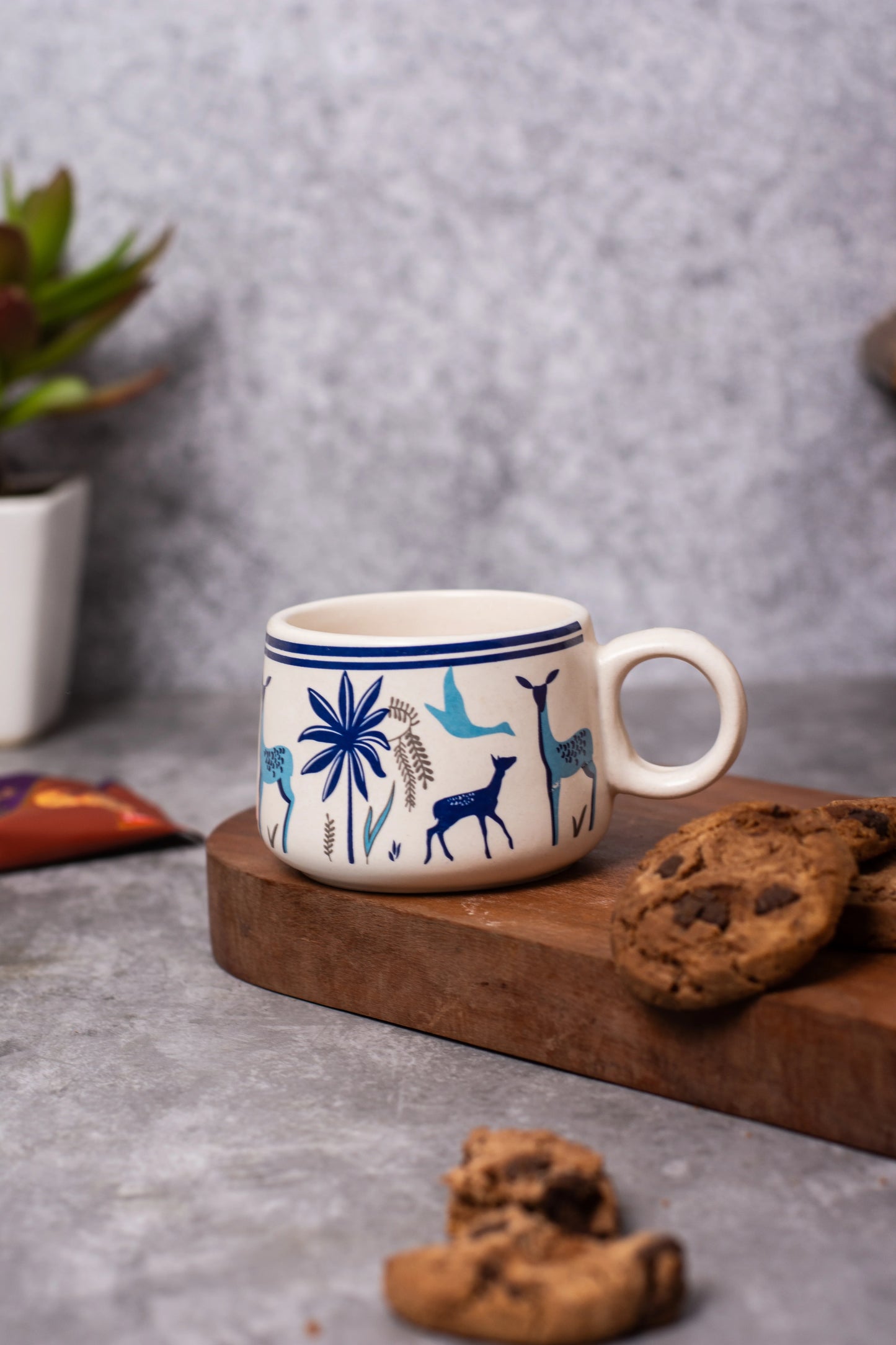 Blue deer ceramic tea cups set of 6