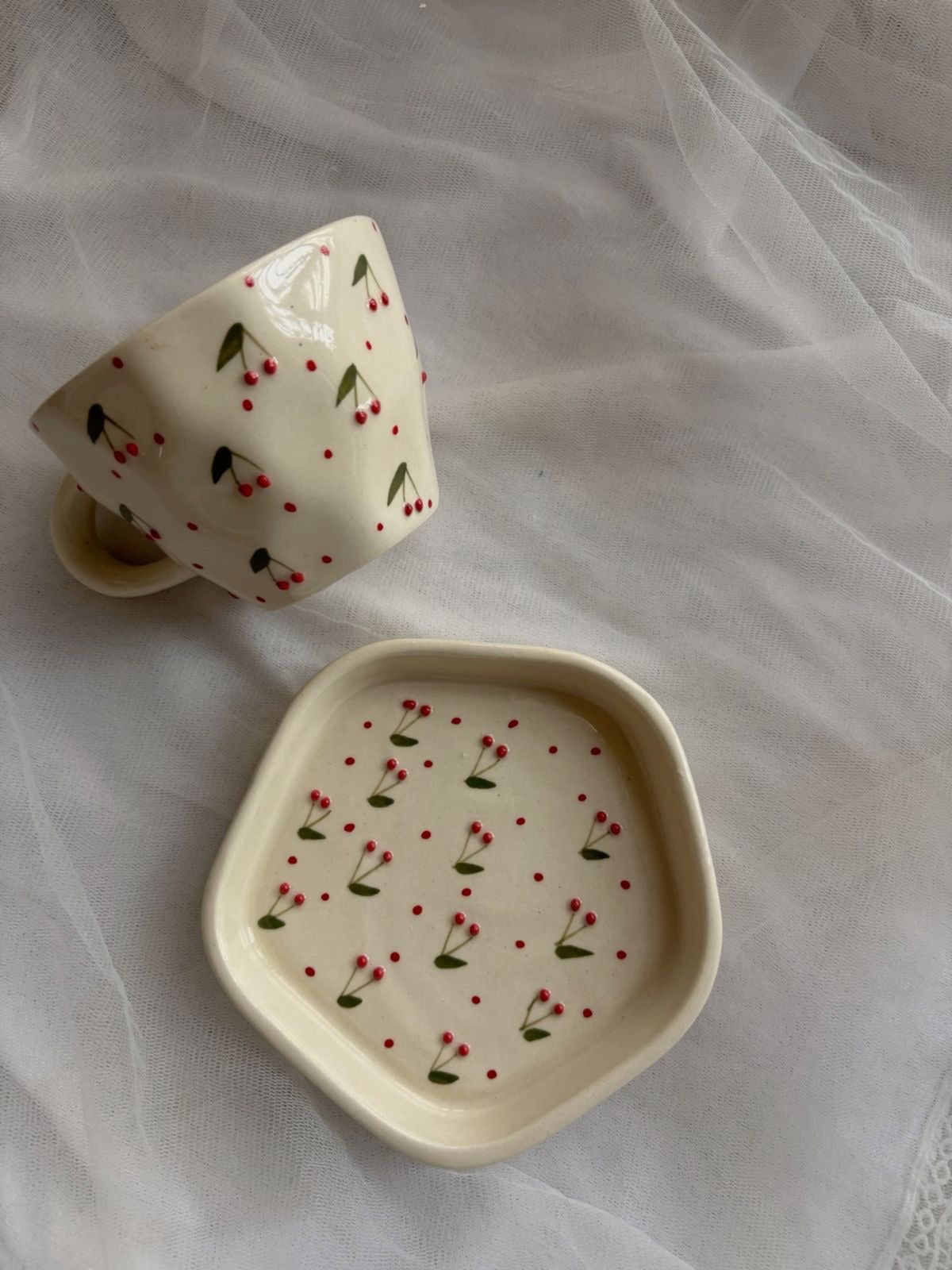 Cherry Mug and Saucer