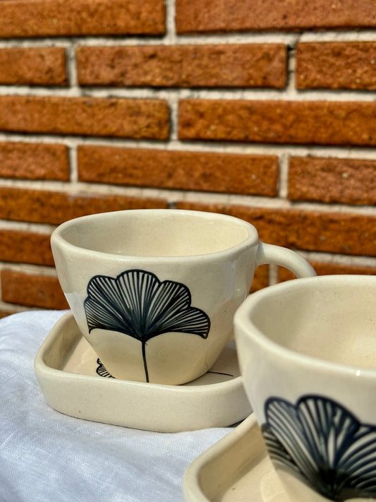 Black Flora Mug and Saucer