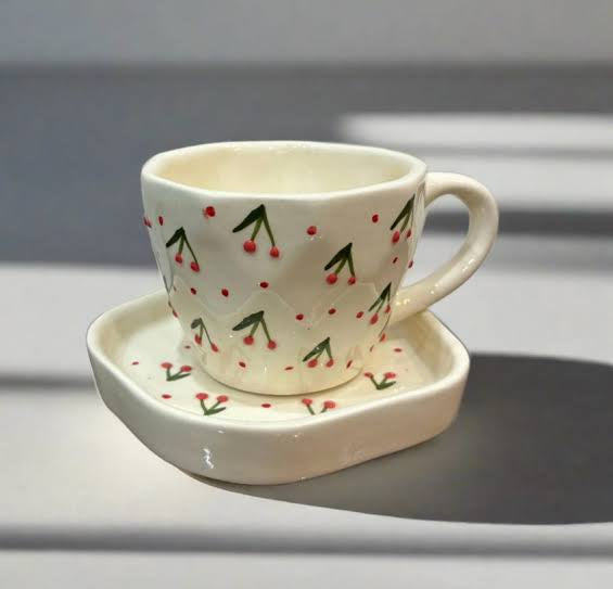 Cherry Mug and Saucer