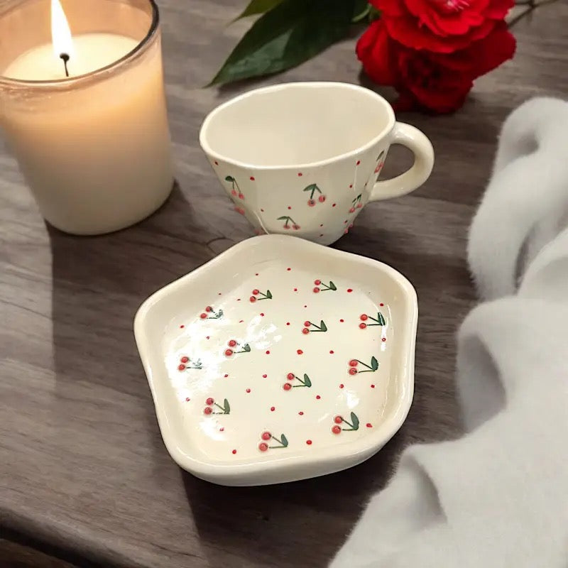 Cherry Mug and Saucer