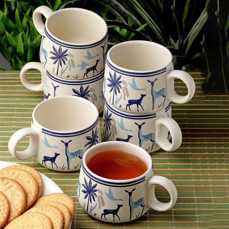Blue deer ceramic tea cups set of 6