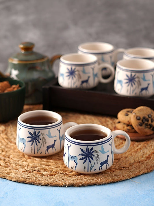 Blue deer ceramic tea cups set of 6