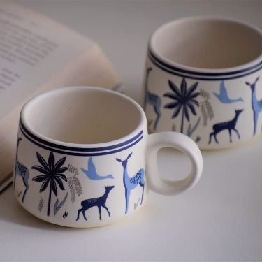 Blue deer ceramic tea cups set of 6